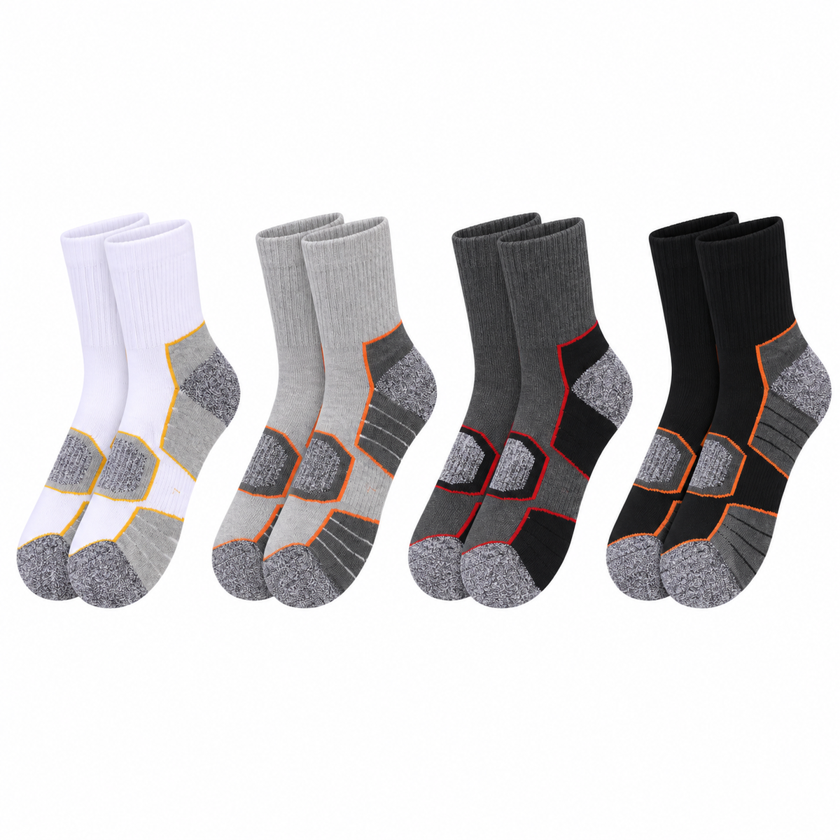 Quatre coloris de chaussettes de randonnée protection malléole vus de face