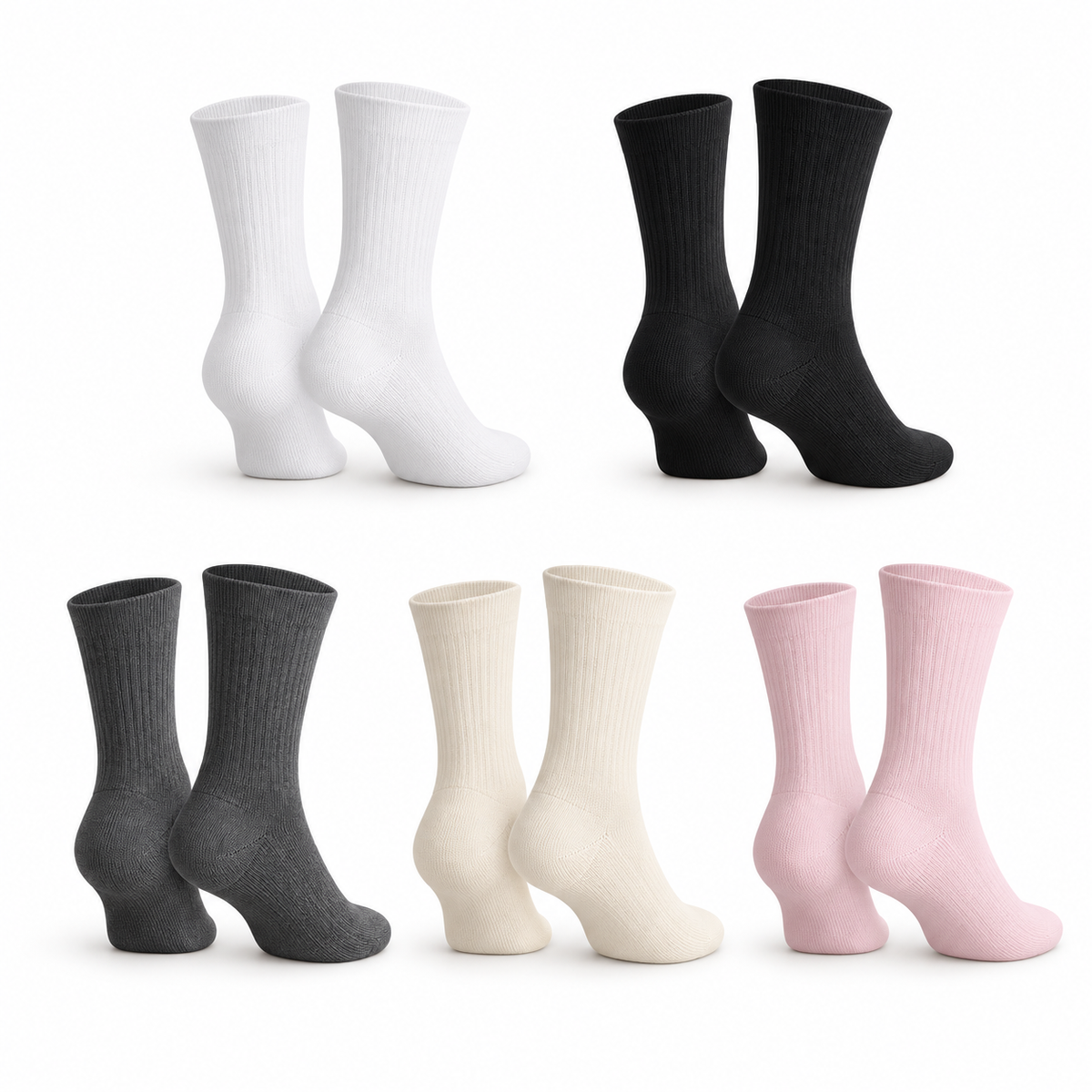 Cinq paires de chaussettes randonnée vues depuis l'arrière