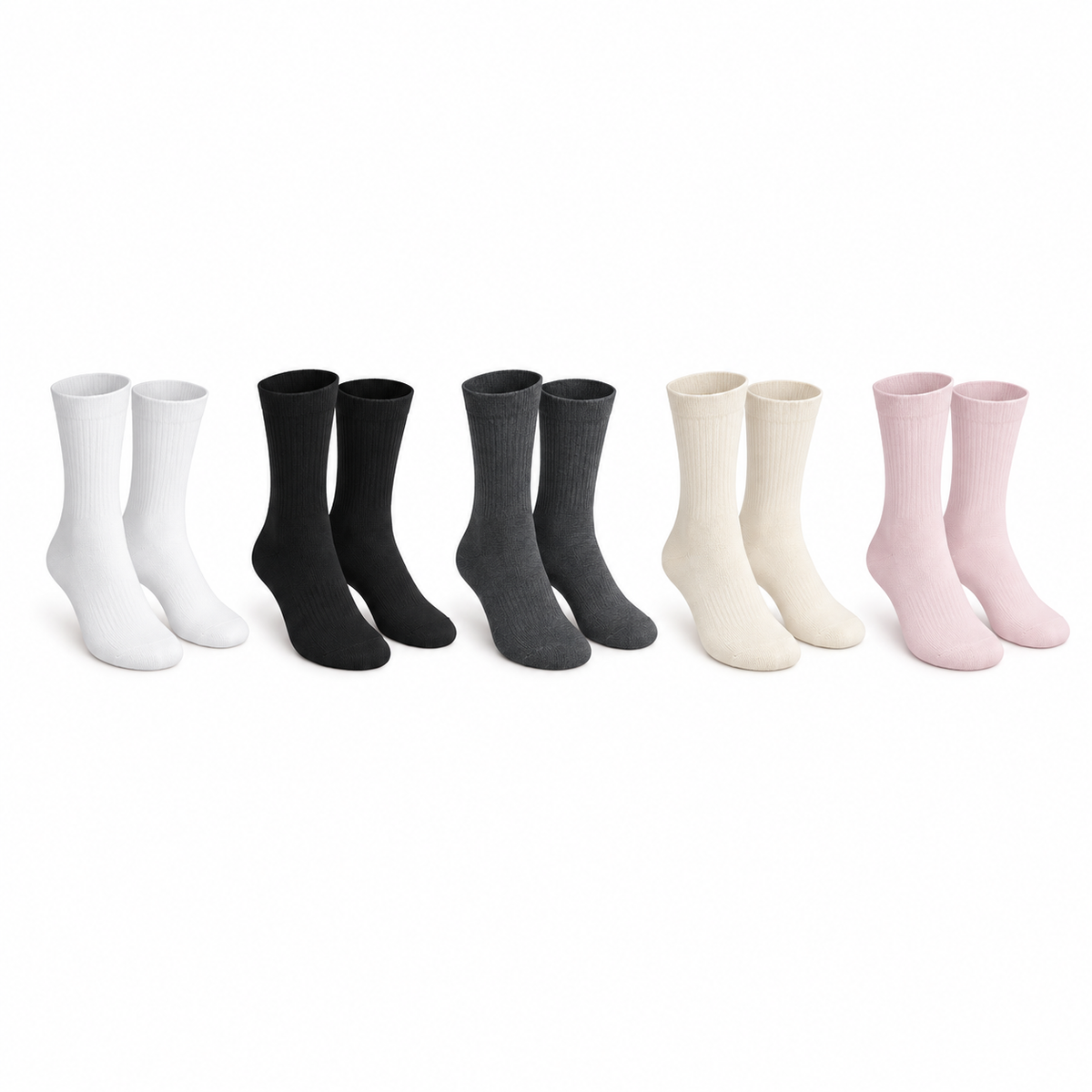 Cinq coloris de chaussettes sans odeur randonnée vus de face