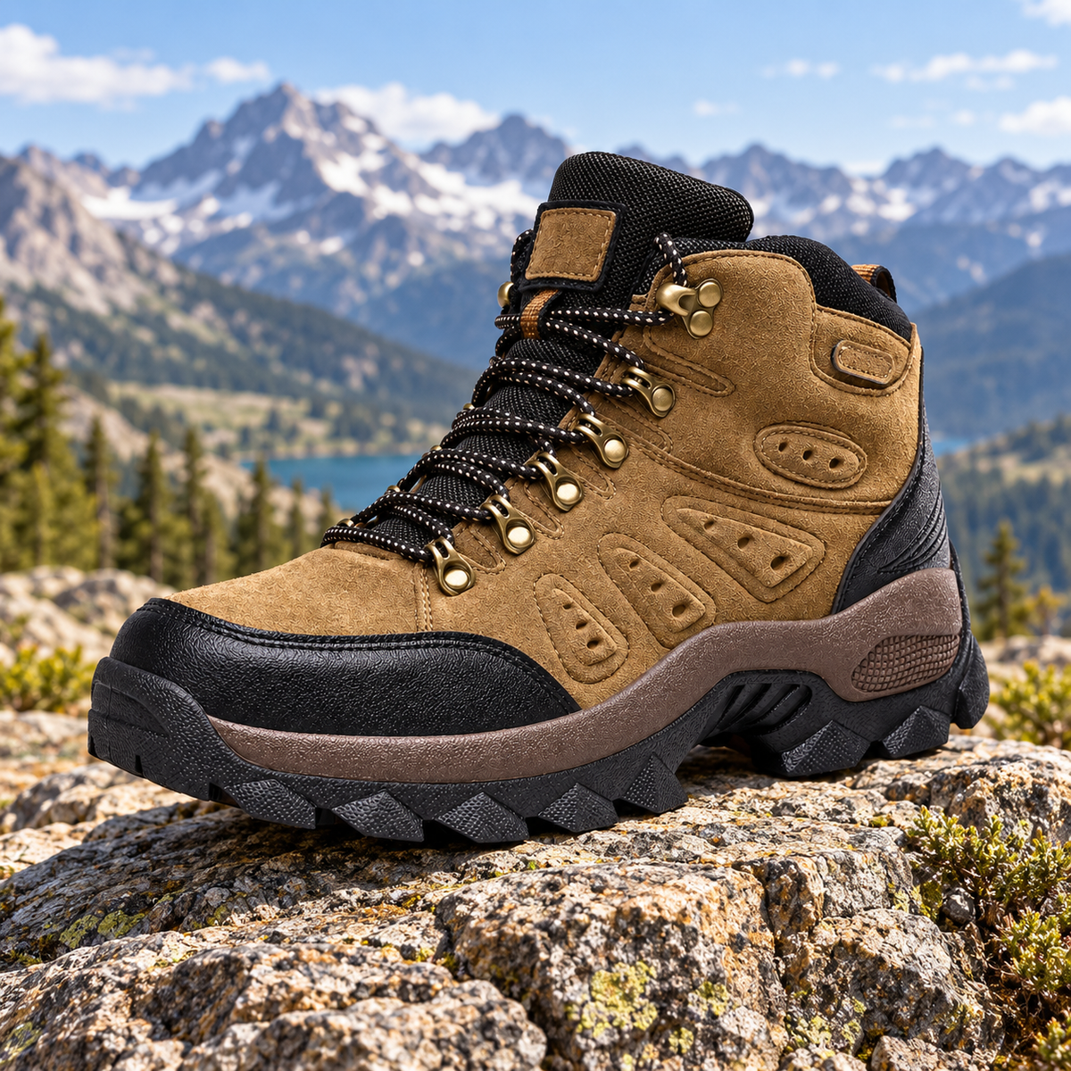 Projection montagne de la chaussure cuir randonnée homme marron