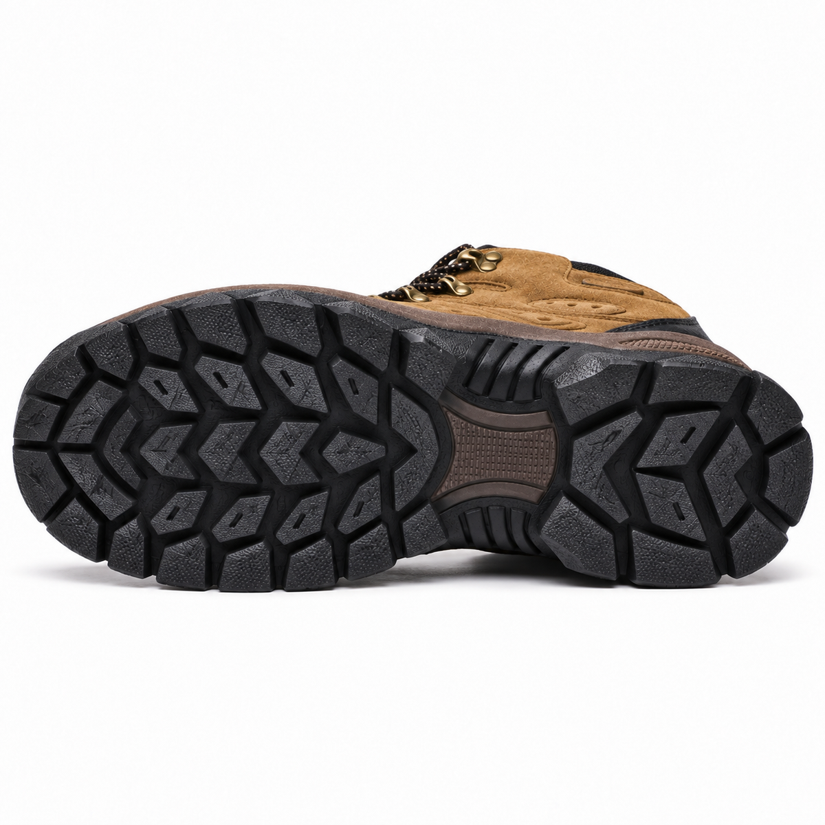 Semelle entière attachée de la chaussure cuir randonnée homme marron