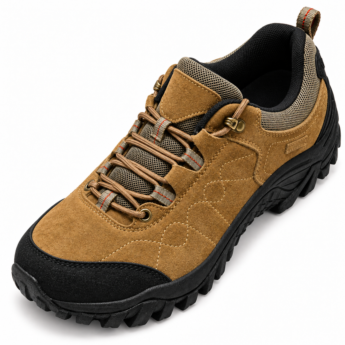 Chaussure homme randonnée basse cuir SaddleBrown – vue du dessus du chaussant et du laçage