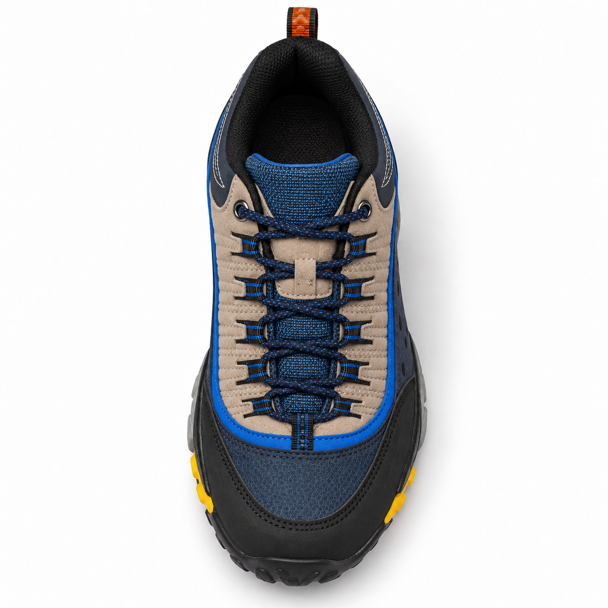 Chaussure multisport randonnée bleue vue du dessus avec ouverture et laçage