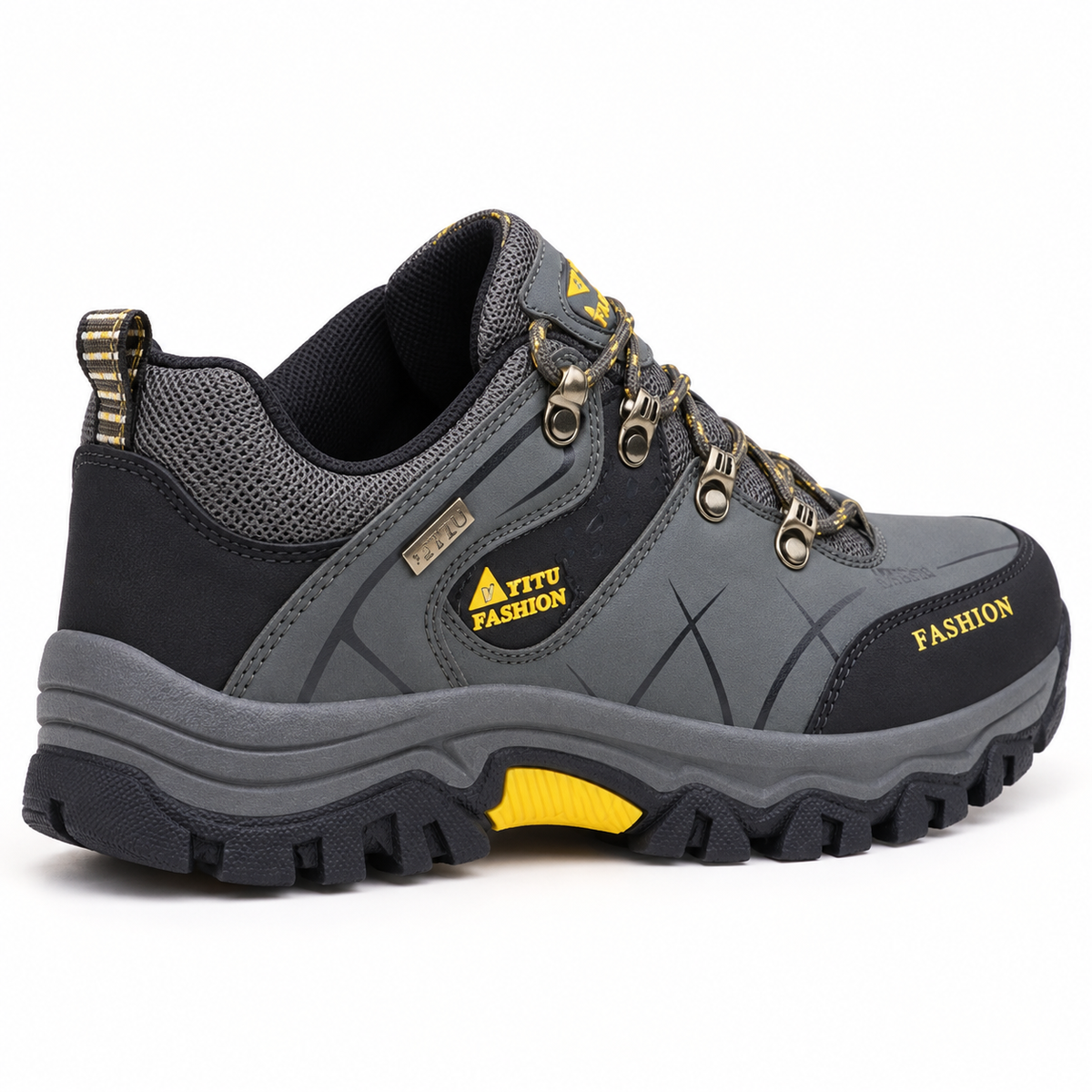 Chaussure randonnée basse homme imperméable kaki – vue arrière trois-quarts