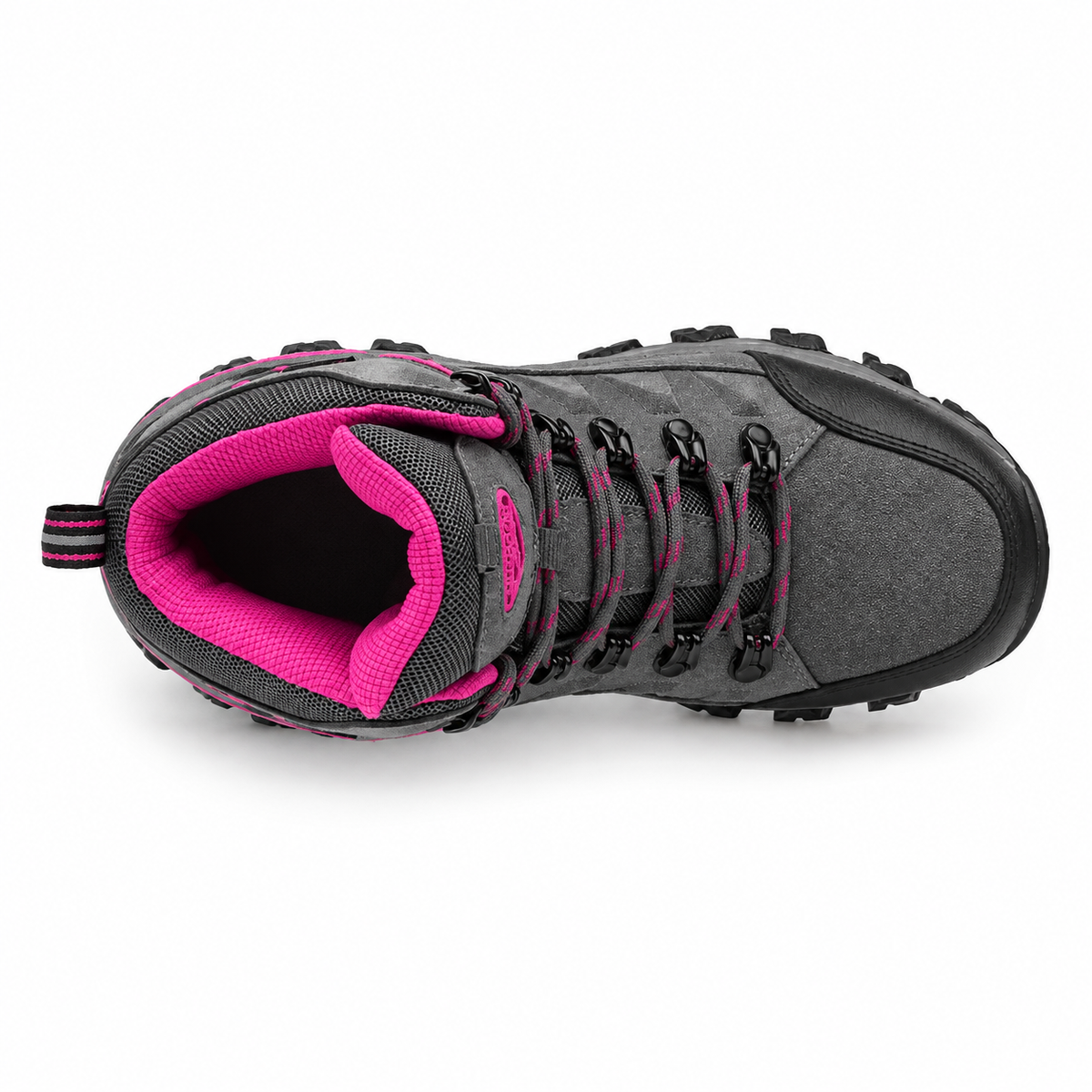 Chaussure randonnée chaude femme grise – vue du dessus et du col