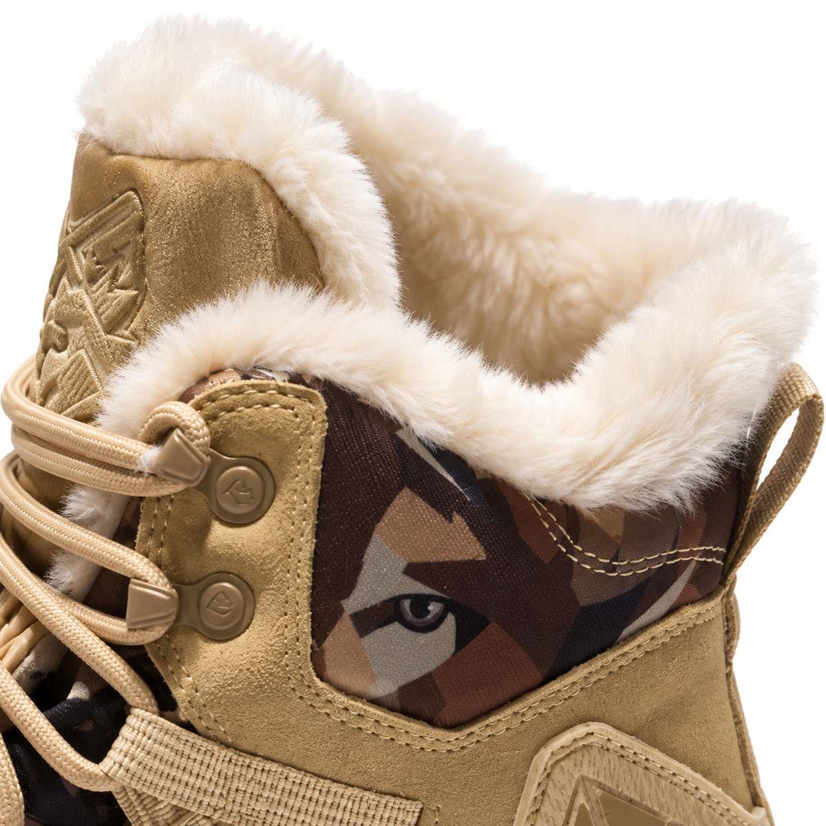 Chaussure randonnée chaude homme beige – détail de la doublure au col