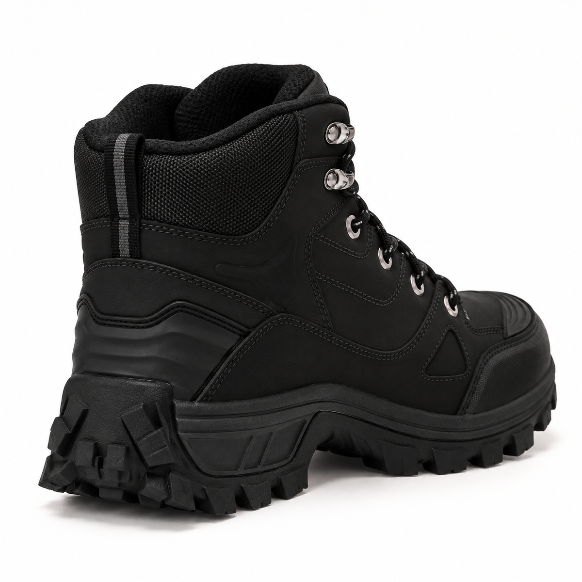 Chaussure randonnée cousu norvégien noire – vue arrière du col et du renfort talon