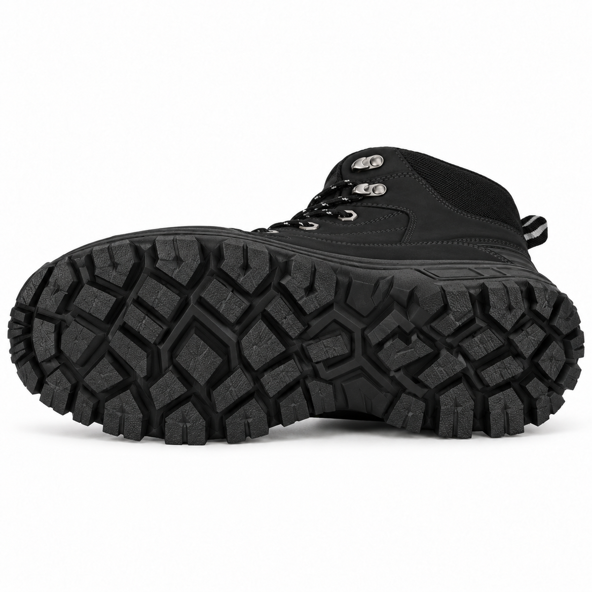 Chaussure randonnée cousu norvégien noire couchée – semelle crantée entière
