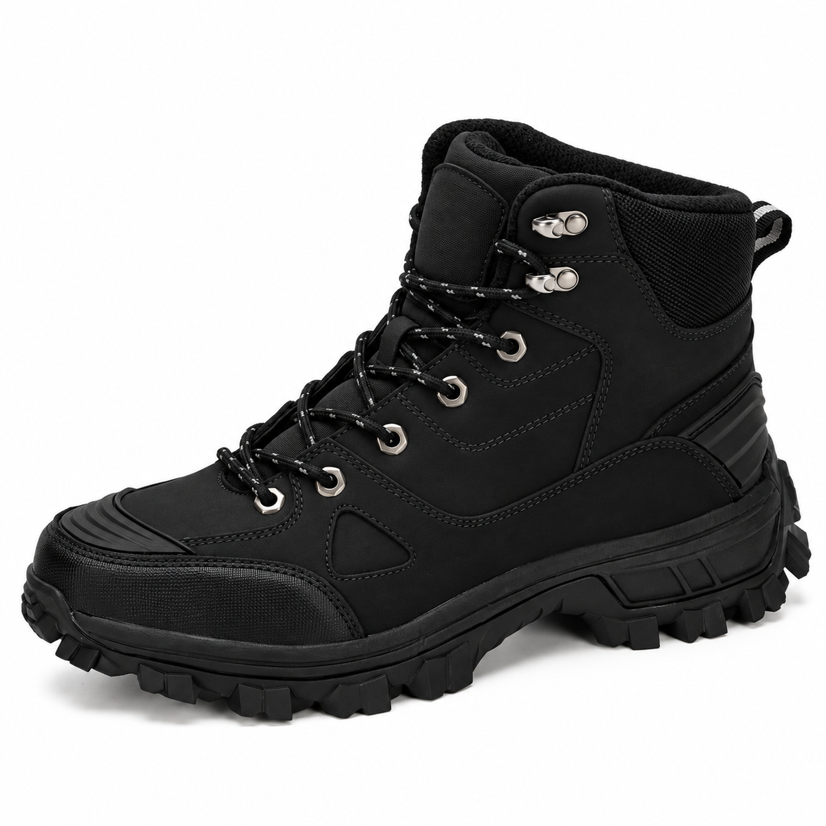 Chaussure randonnée cousu norvégien noire sur fond blanc – vue trois-quarts