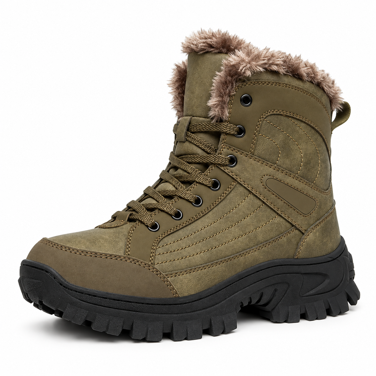 Chaussure randonnée cuir imperméable Marron olive-brun sur fond blanc – vue trois-quarts