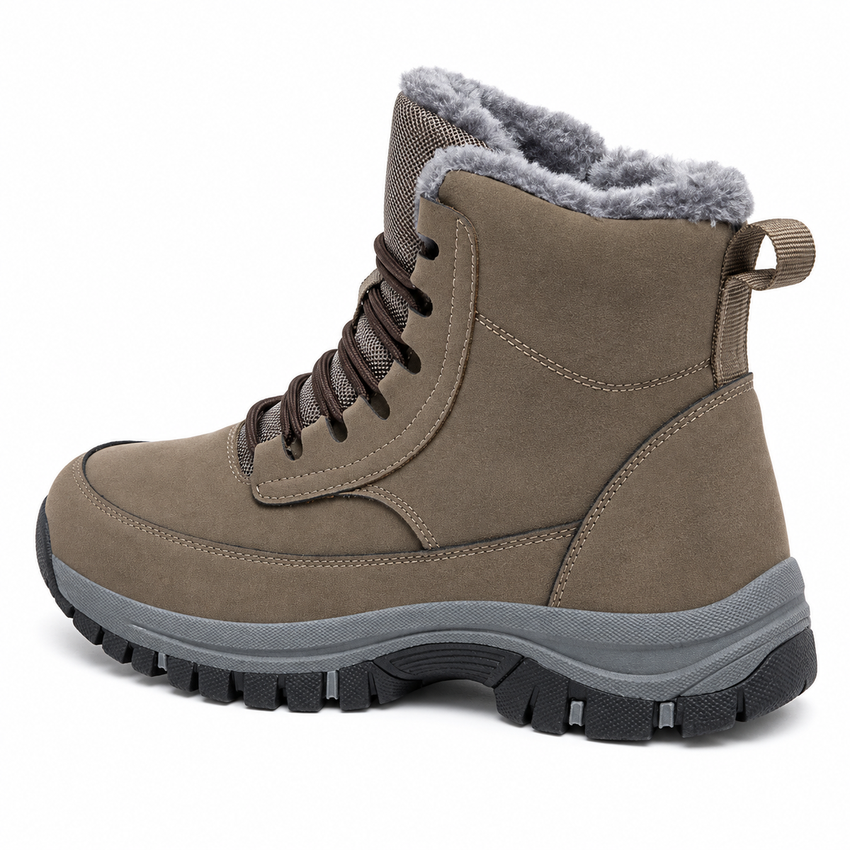 Chaussure randonnée daim kaki – vue arrière trois-quarts