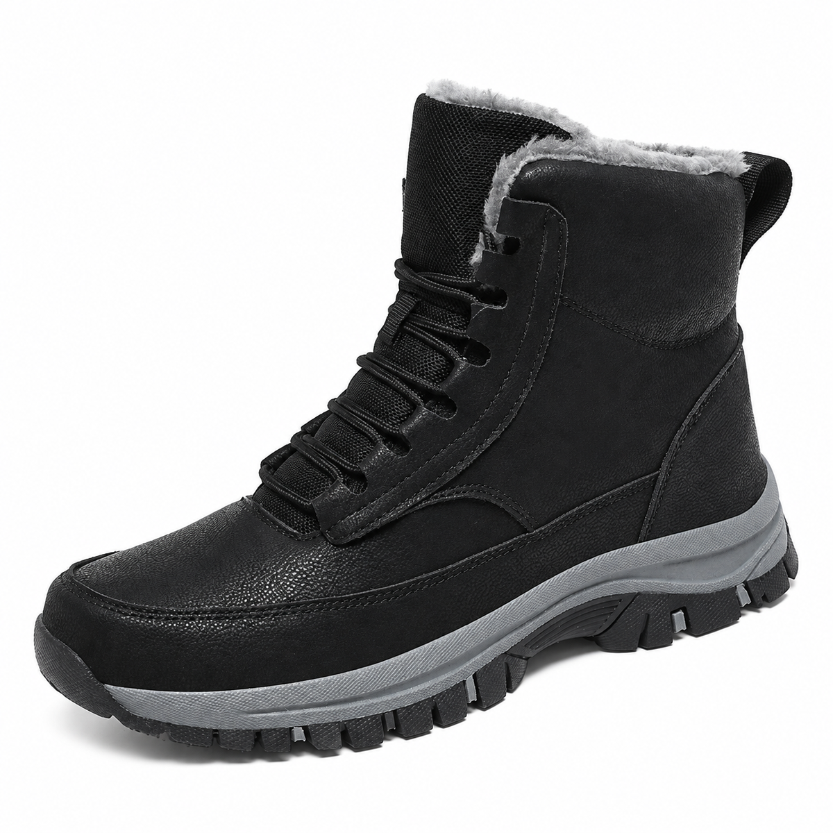 Chaussure randonnée daim noire – vue trois-quarts sur fond blanc