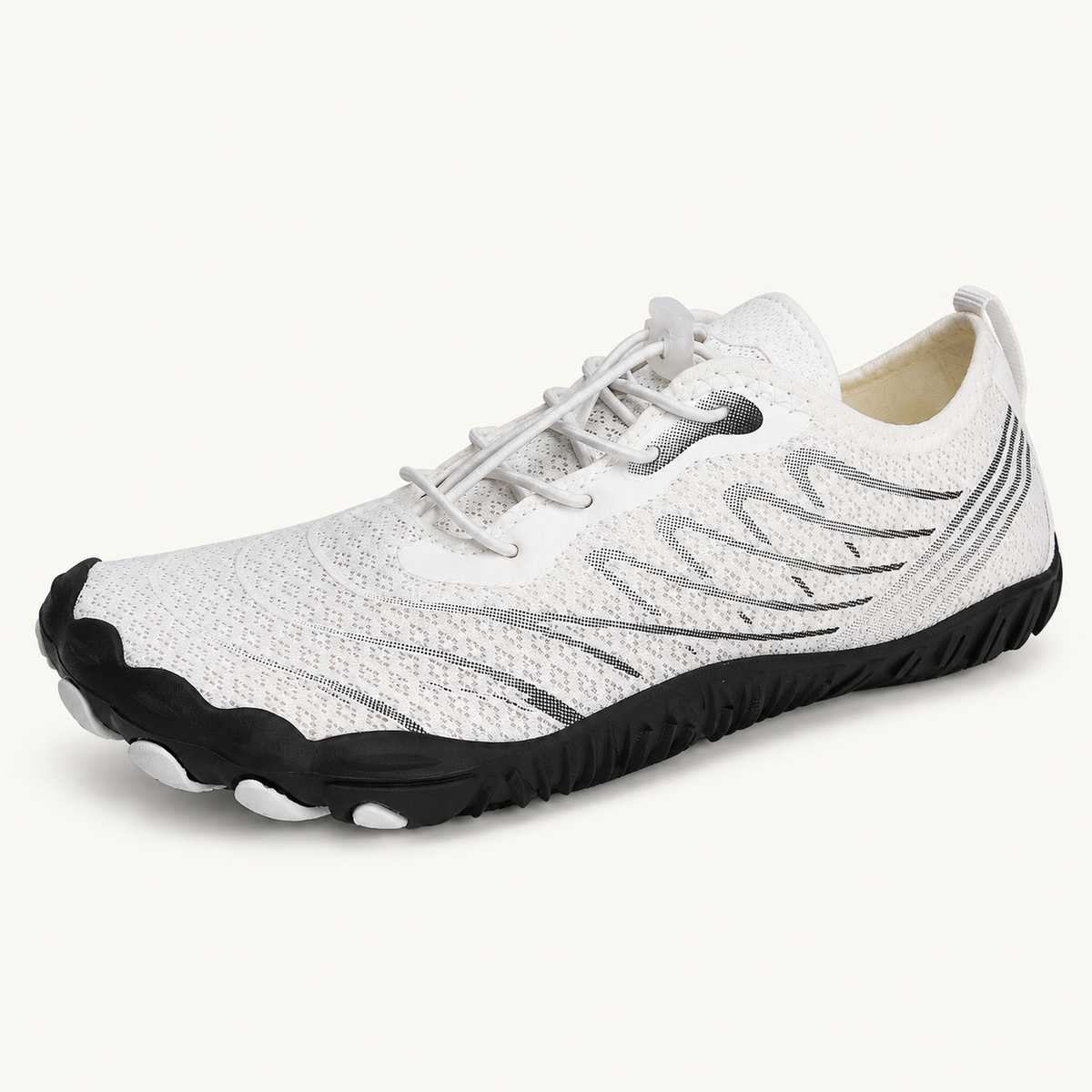 Chaussure randonnée doigt de pied blanche et noire – vue trois-quarts