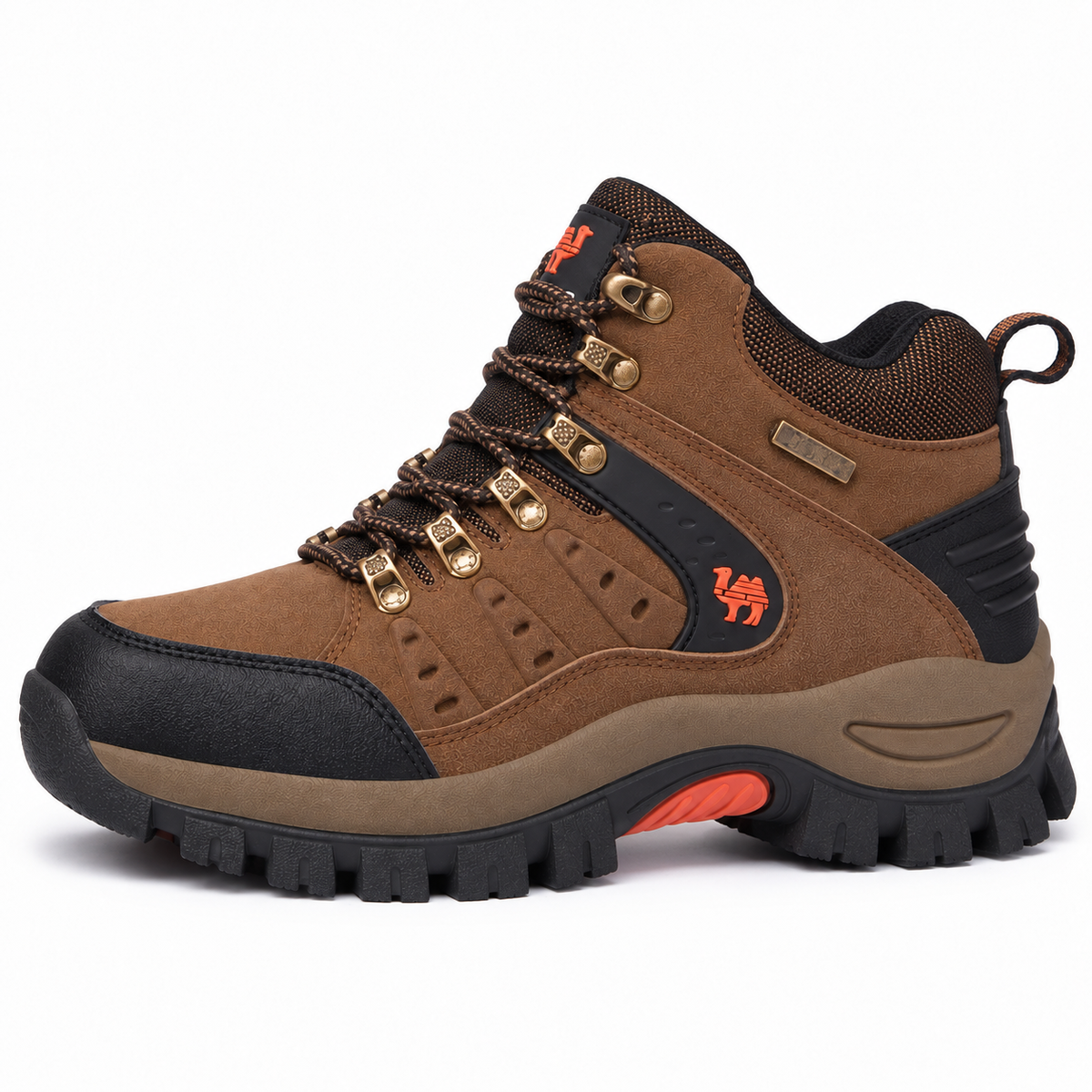 Chaussure randonnée femme marron Peru complète vue de profil latéral sur fond blanc chaud