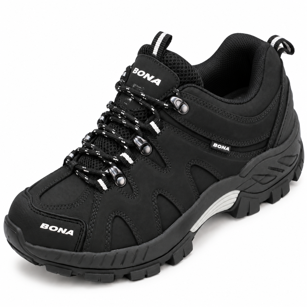 Chaussure de randonnée femme noire vue du dessus avec col rembourré, languette et laçage