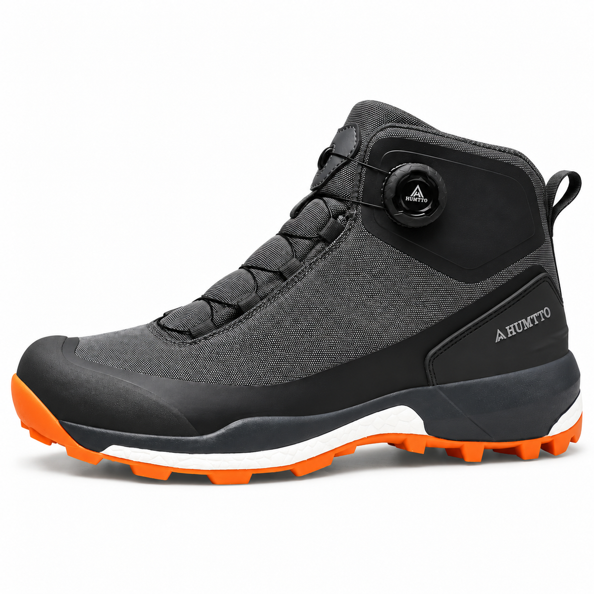 Chaussure randonnée femme orthopédique grise et orange vue de profil complet