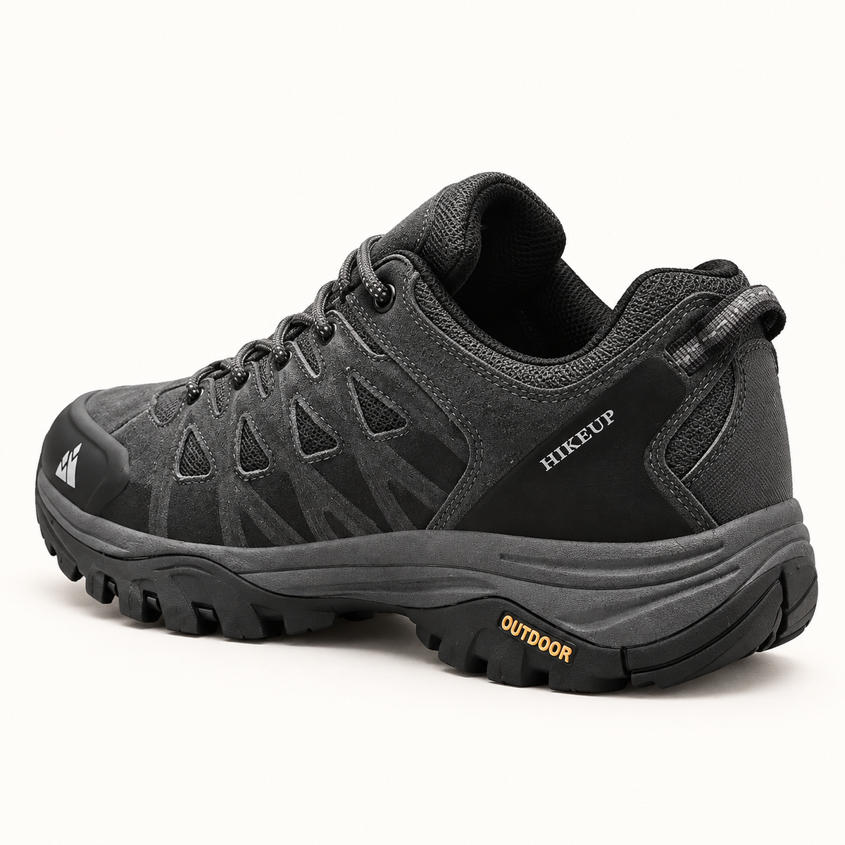 Chaussure randonnée homme grise – talon, col et semelle vus de trois-quarts arrière