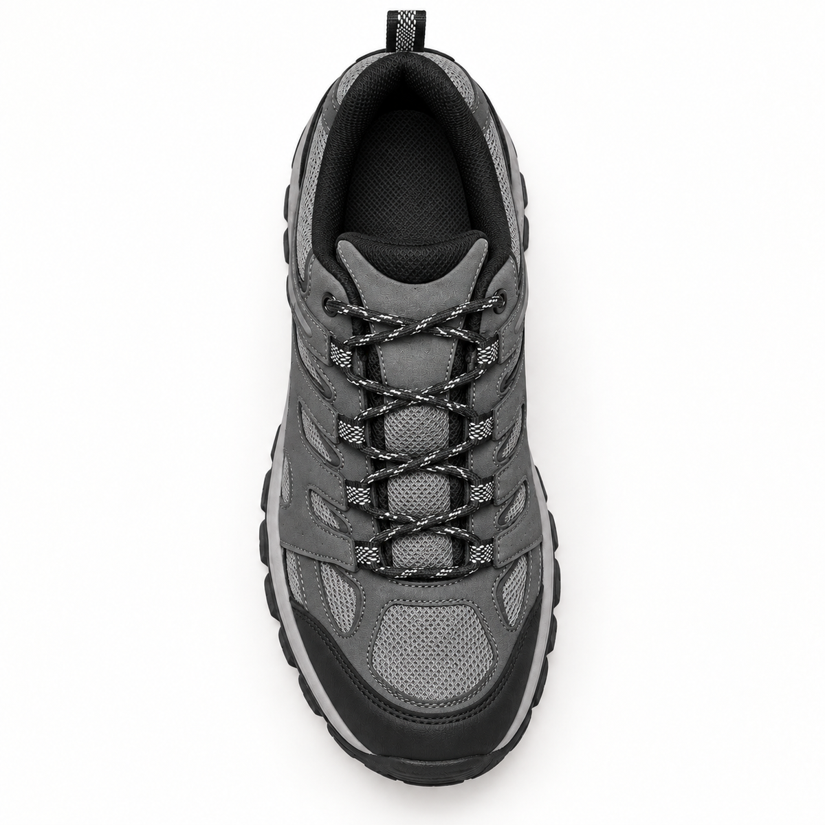 Chaussure randonnée montagne été grise — vue du dessus et laçage