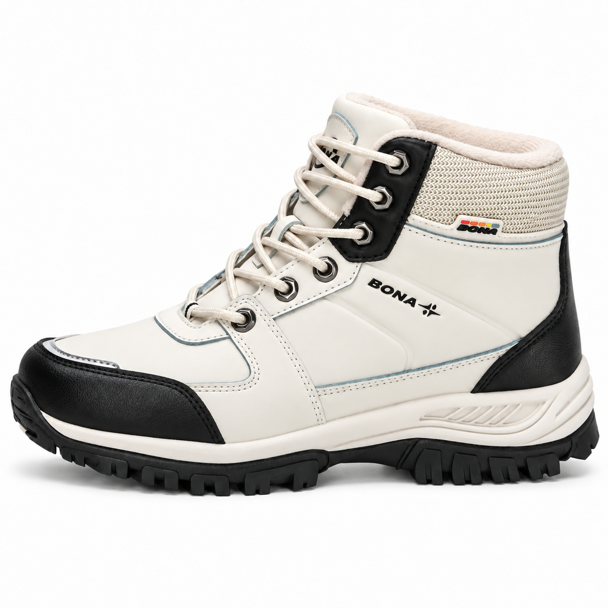 Chaussure randonnée montante imperméable beige vue de profil complet