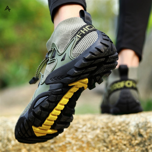 Chaussure de Randonnée d'Été en Maille vert porté