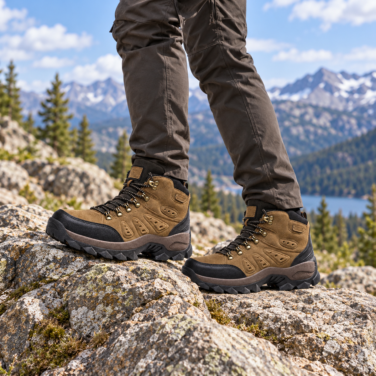 Stabilité rochers de la chaussure cuir randonnée homme marron