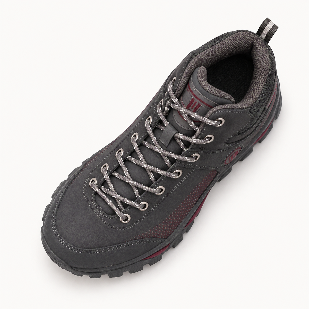 Chaussures randonnée tendinite gris foncé vues du dessus avec laçage