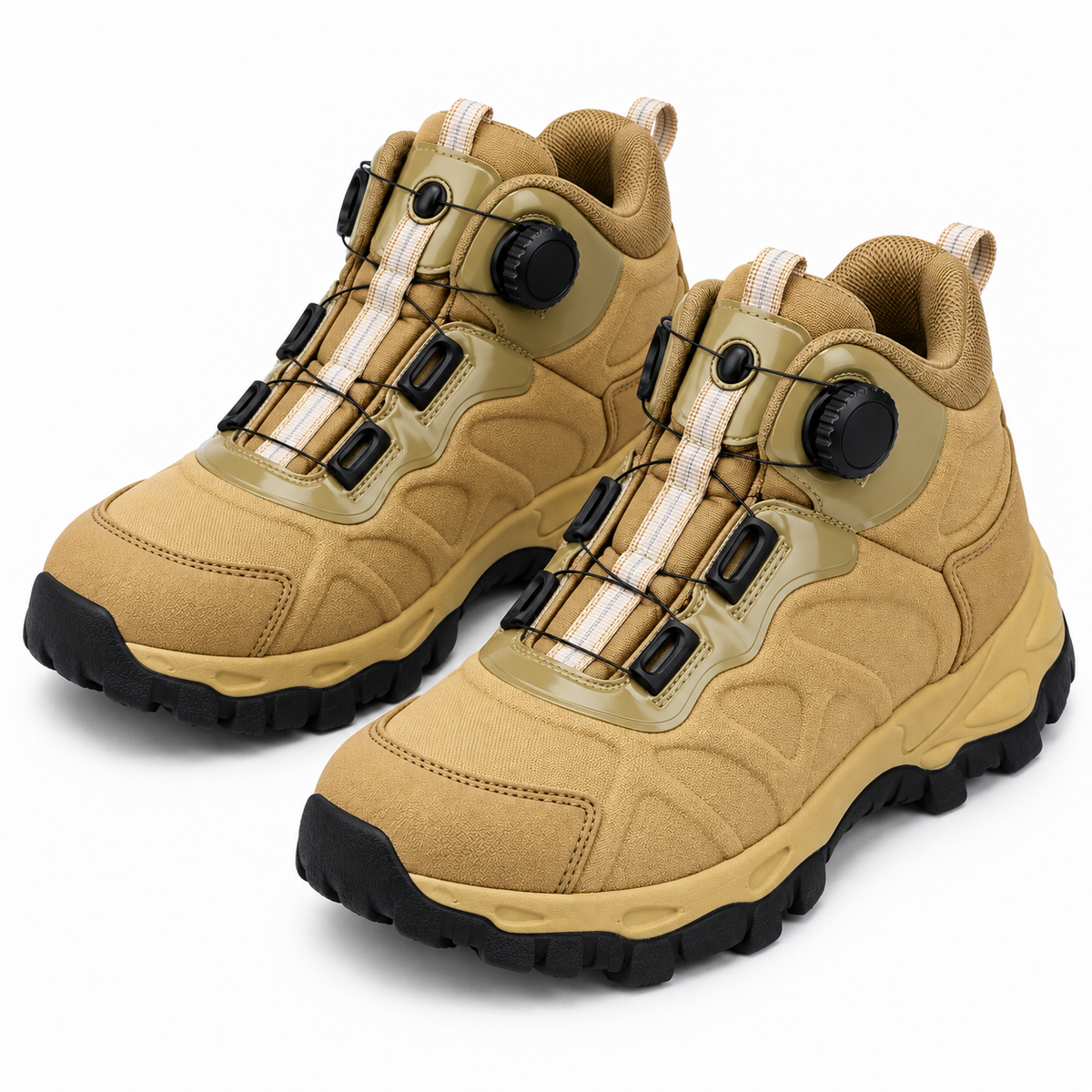 Paire complète de chaussures style randonnée homme kaki vue trois-quarts