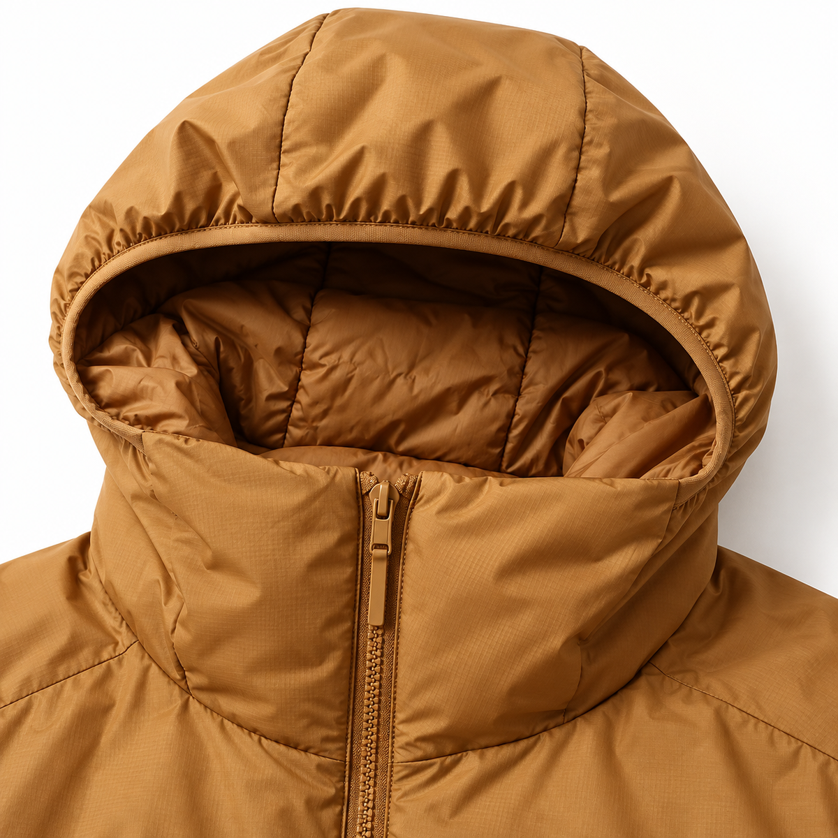 Veste imperméable randonnée homme marron – détail capuche et col