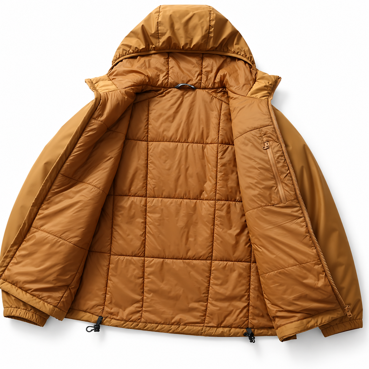 Veste imperméable randonnée homme marron ouverte – détail doublure