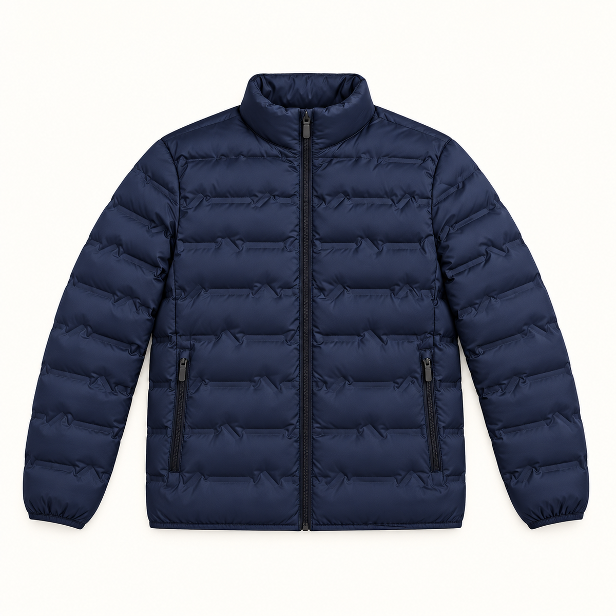 Doudoune demi-saison homme – présentation à plat bleu marine
