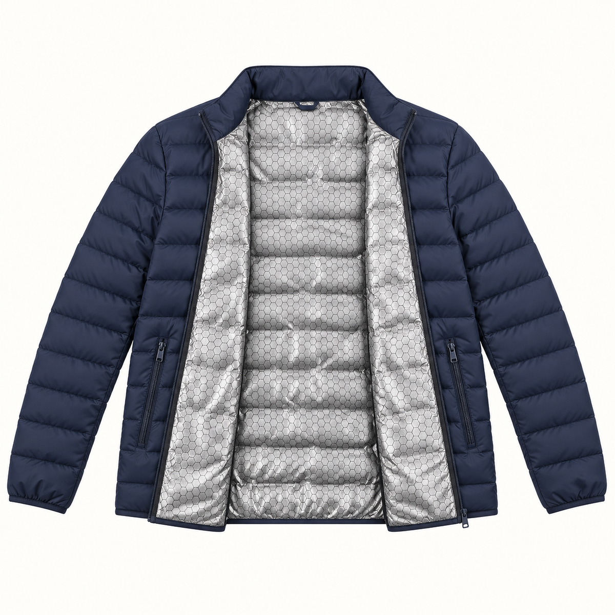 Doudoune demi-saison homme – intérieur entièrement ouvert à plat bleu marine
