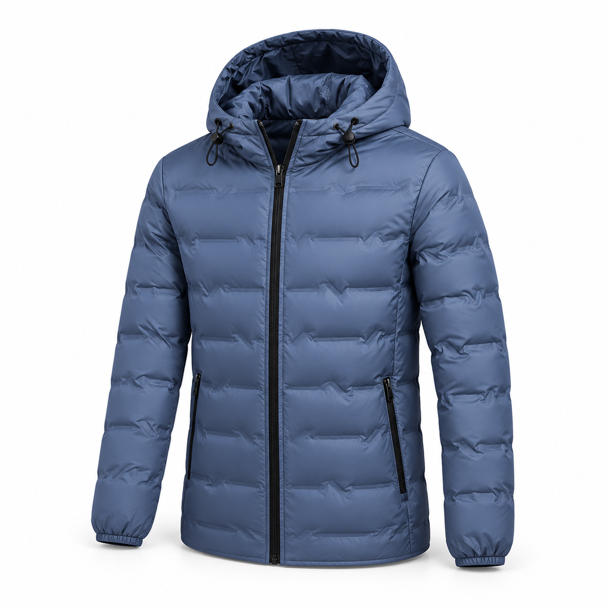 Doudoune duvet homme randonnée bleue – capuche ouverte