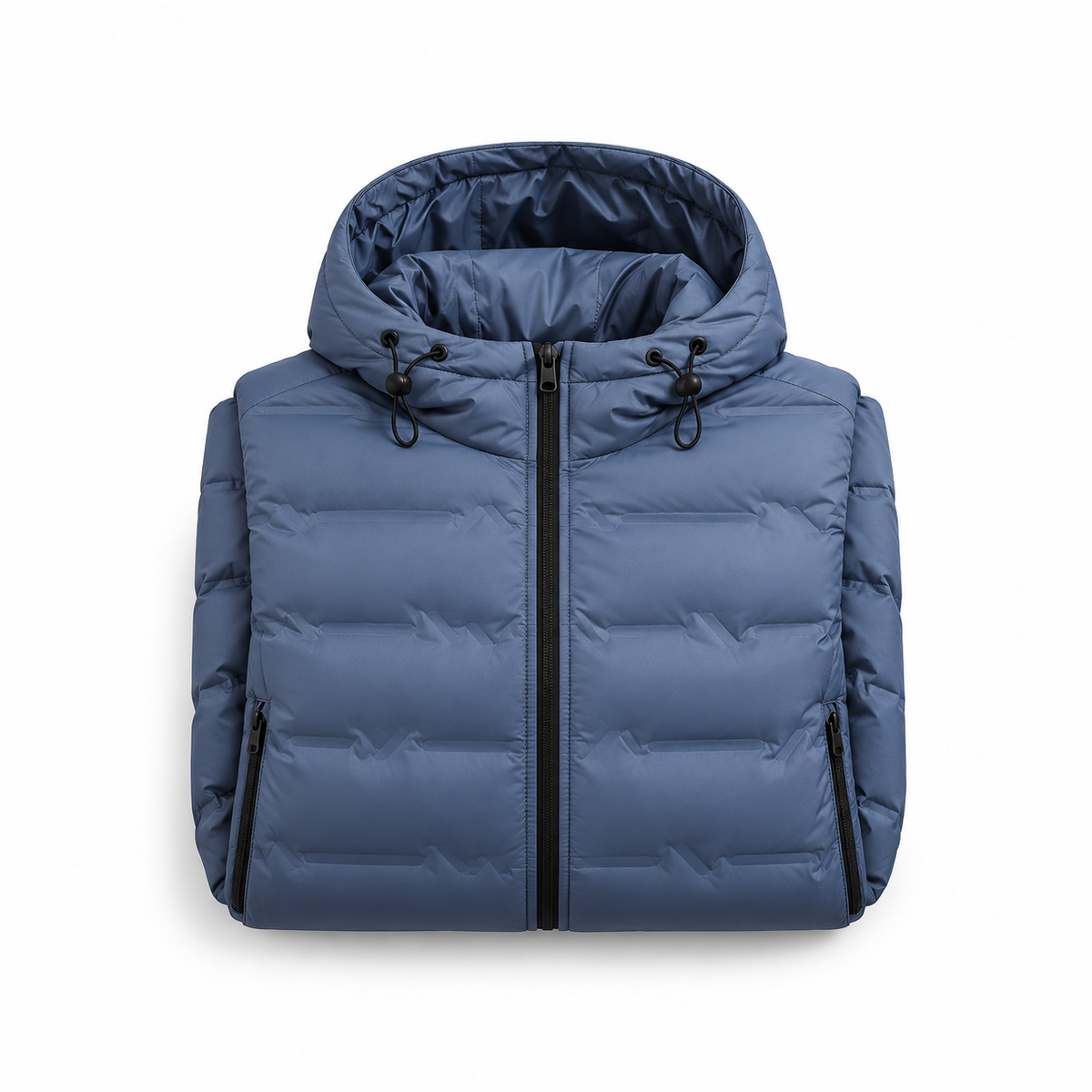 Doudoune duvet homme randonnée bleue – présentation pliée