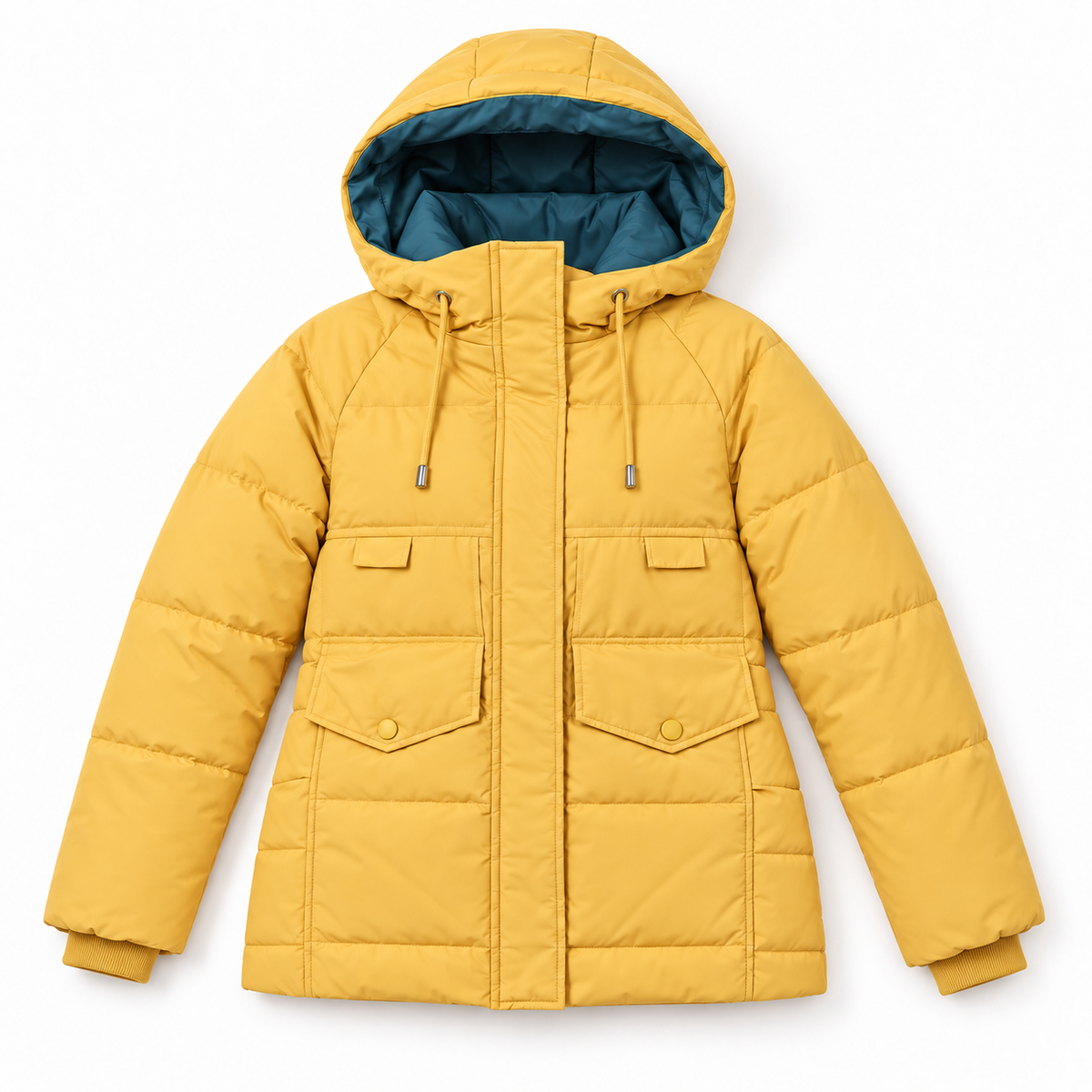 Doudoune femme randonnée jaune – capuche ouverte