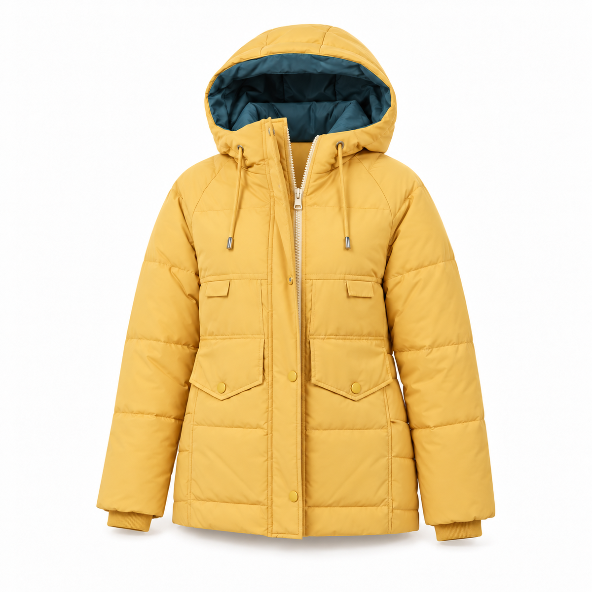 Doudoune femme randonnée jaune – fermeture visible
