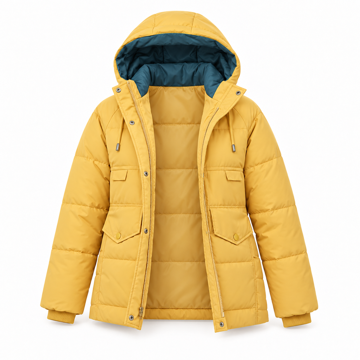 Doudoune femme randonnée jaune ouverte