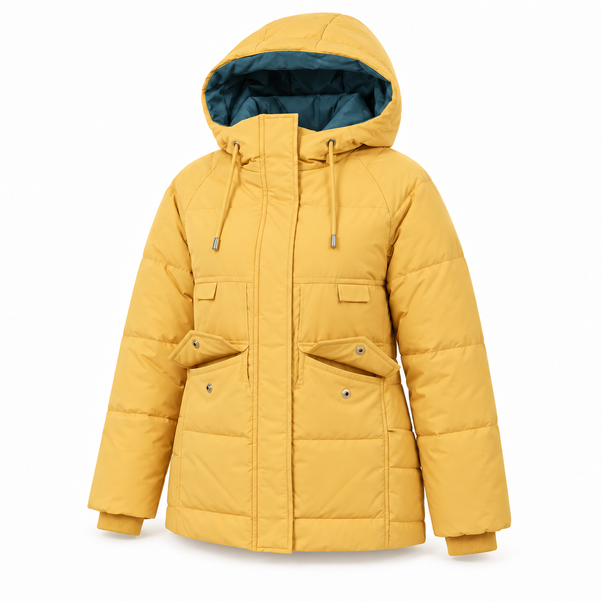 Doudoune femme randonnée jaune – poches ouvertes