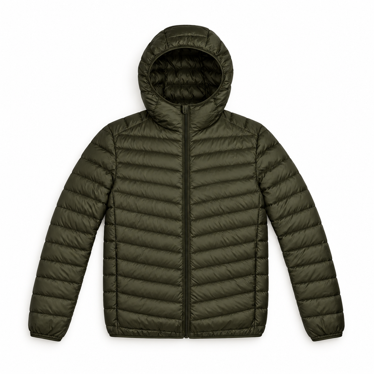 Doudoune légère homme capuche – présentation complète à plat verte