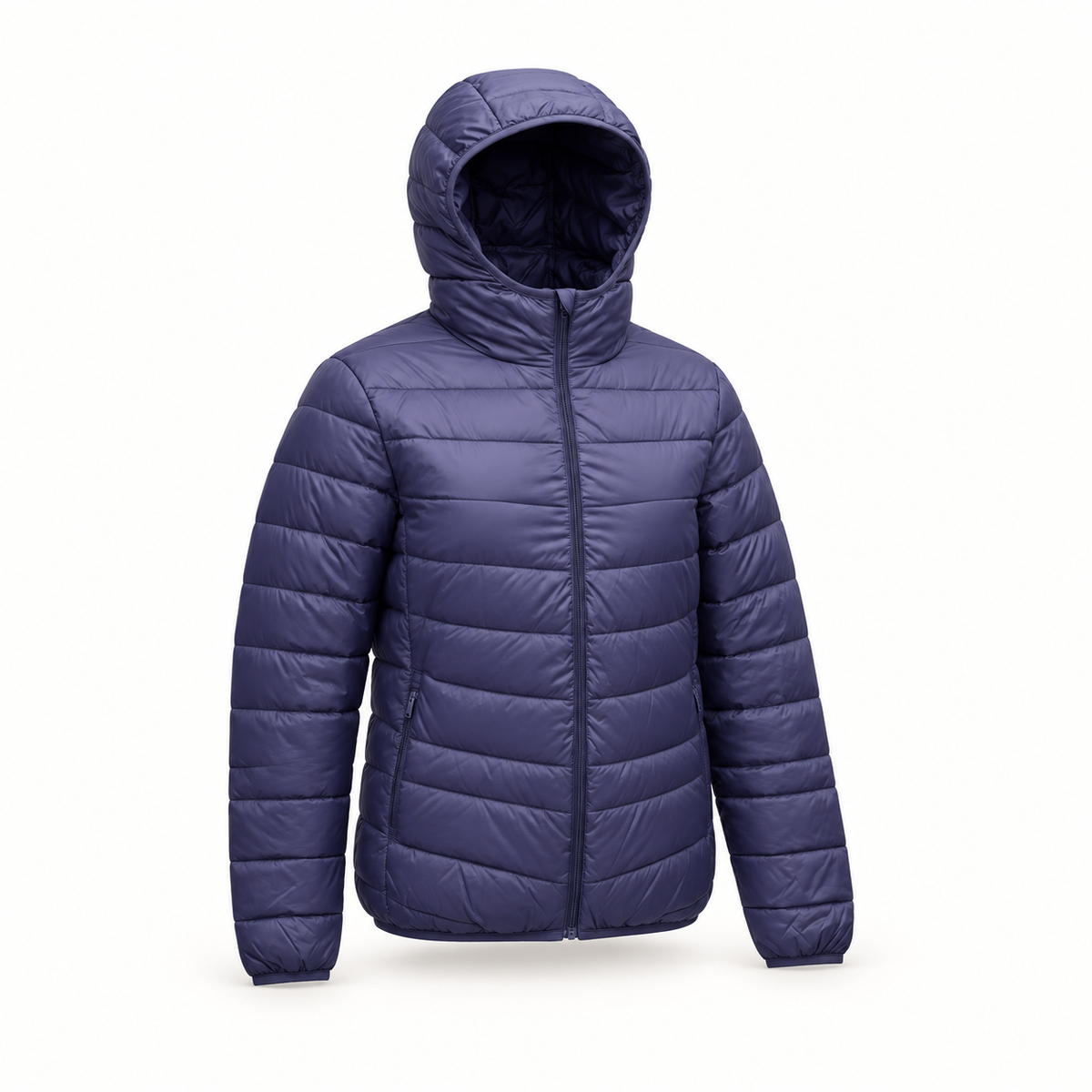 Doudoune légère homme capuche – vue trois-quarts bleu marine avec capuche