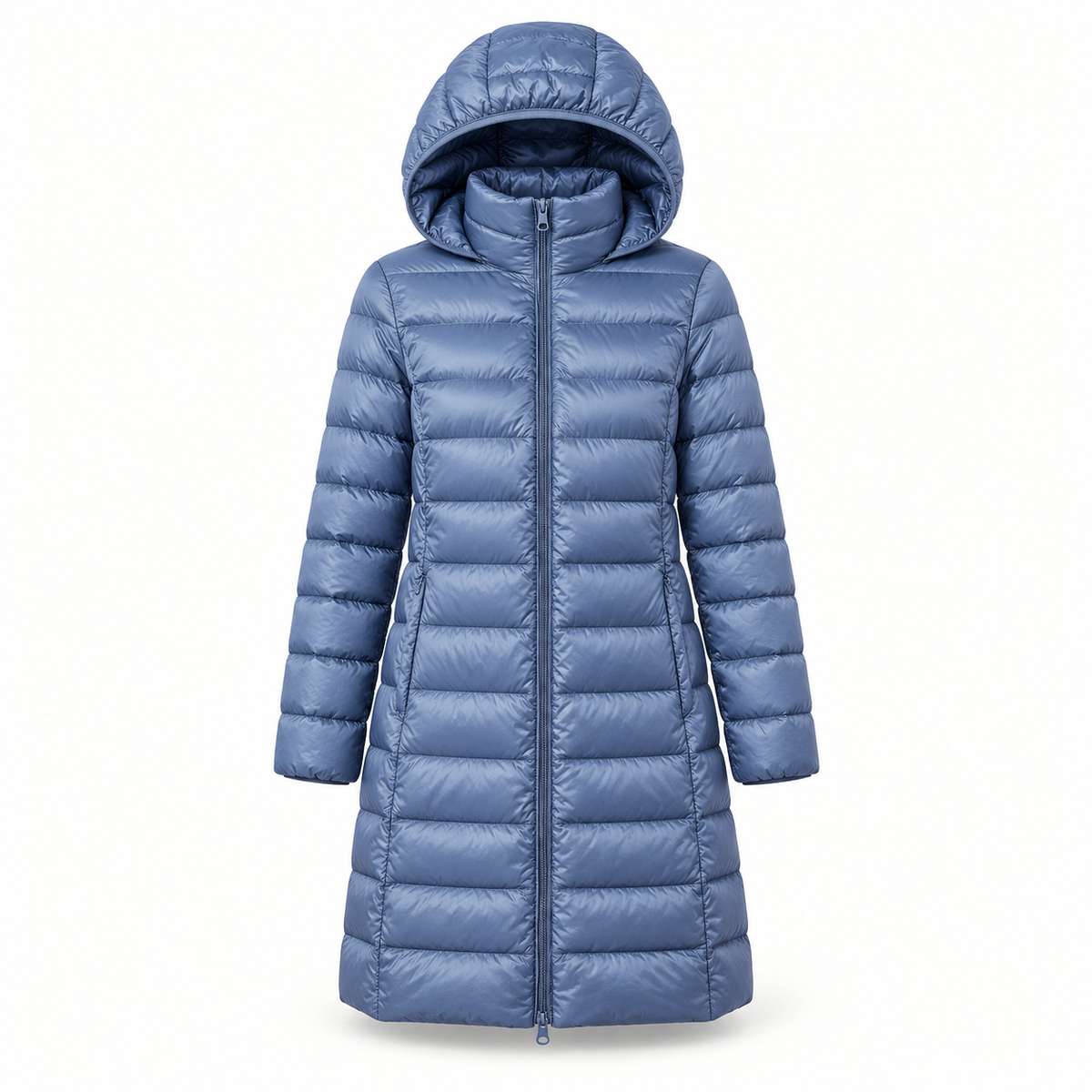 Doudoune longue femme randonnée bleue – vue de face