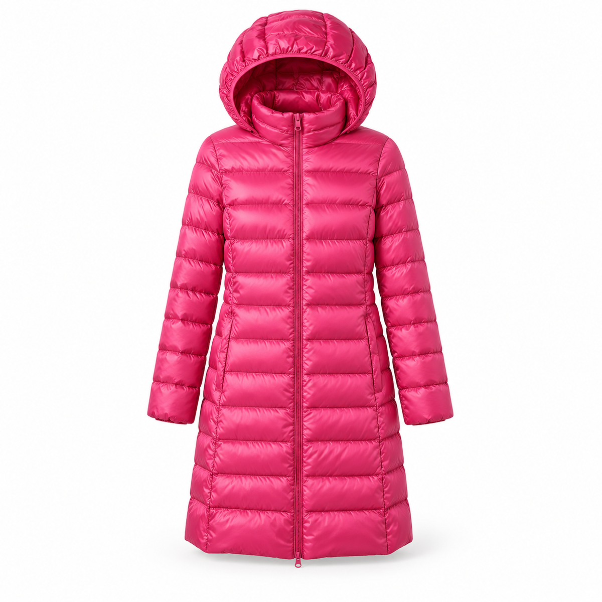 Doudoune longue femme randonnée fuchsia – vue de face