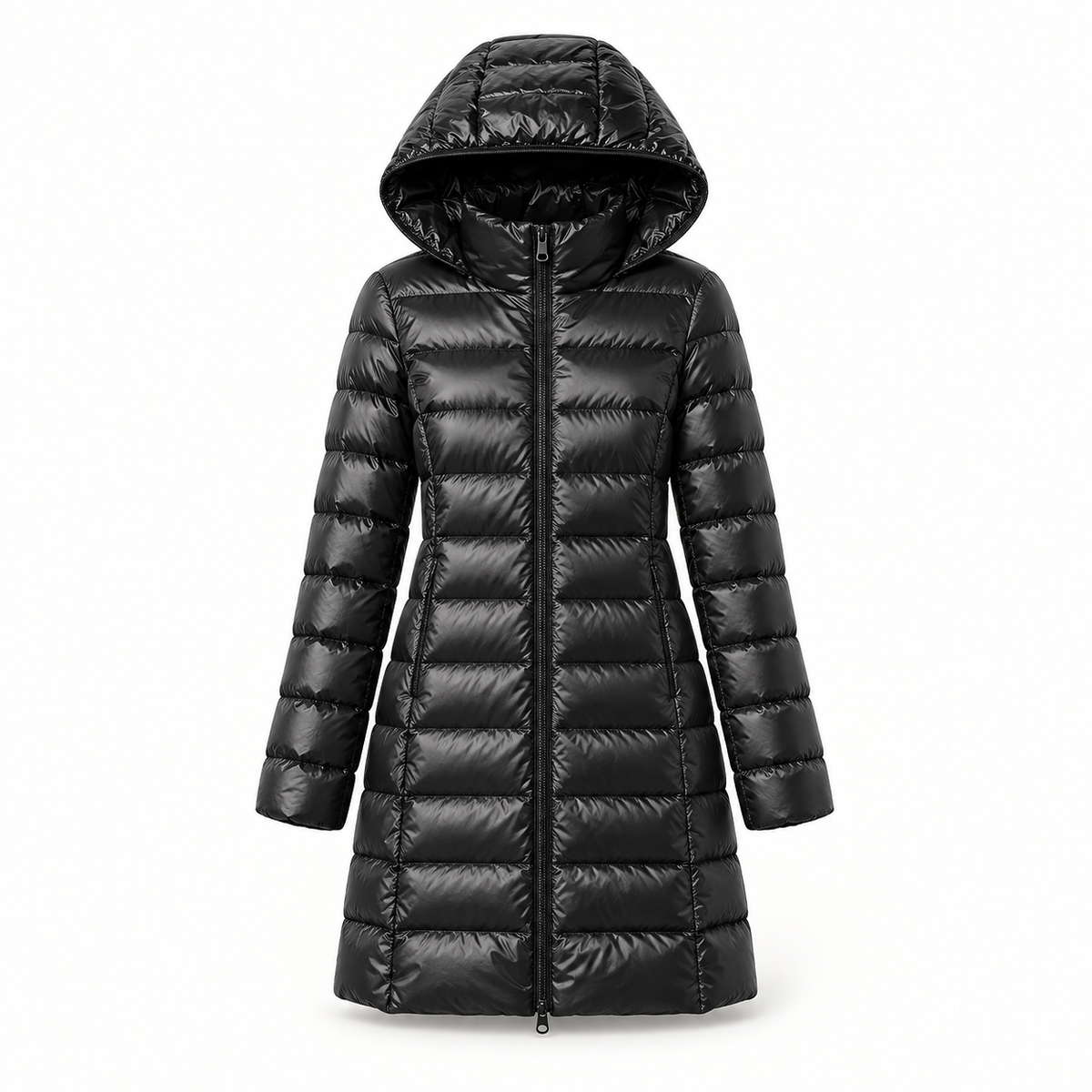 Doudoune longue femme randonnée noire – vue de face
