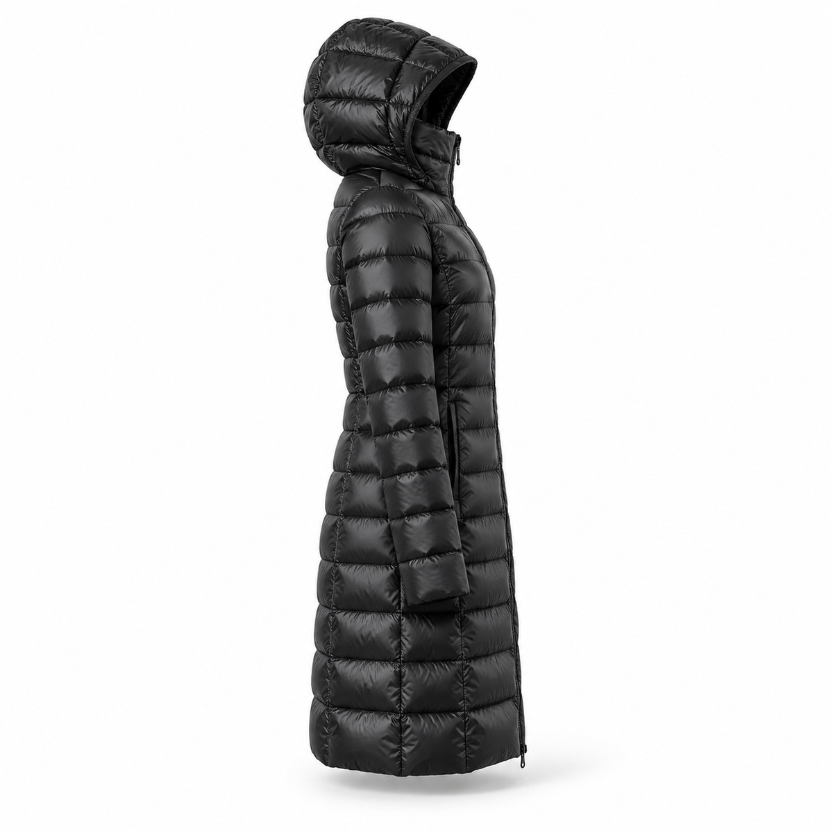 Doudoune longue femme randonnée noire – vue de profil