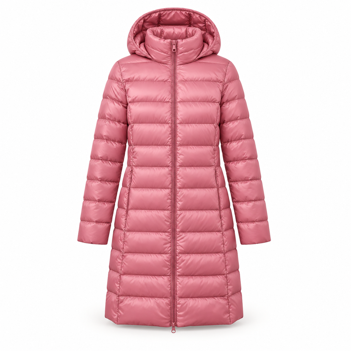 Doudoune longue femme randonnée rose – vue de face