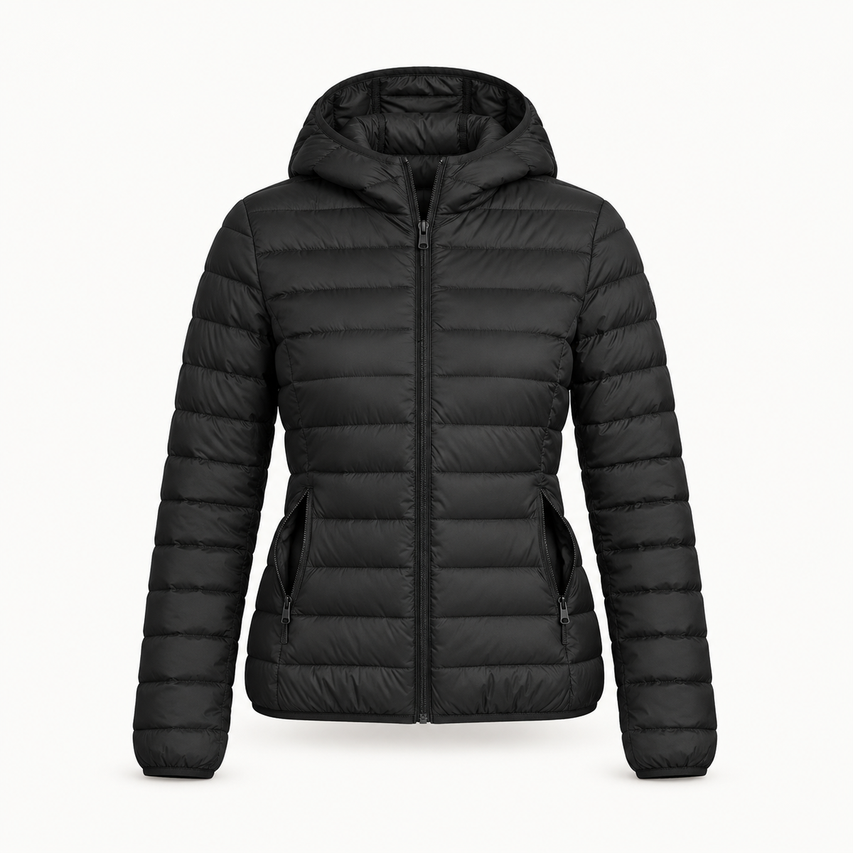 Doudoune plume femme randonnée noire – poches ouvertes