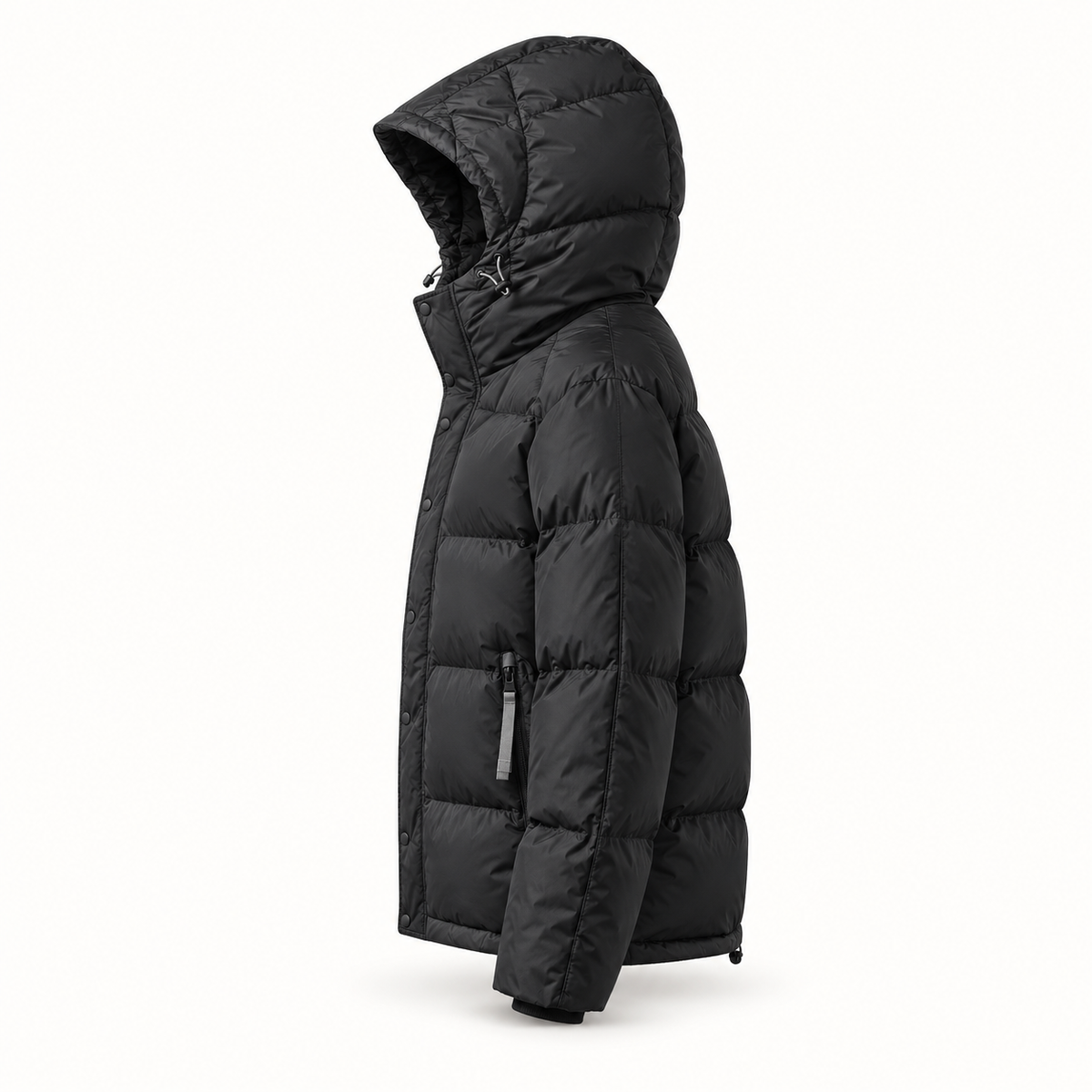 Doudoune randonnée à capuche – vue de profil noire