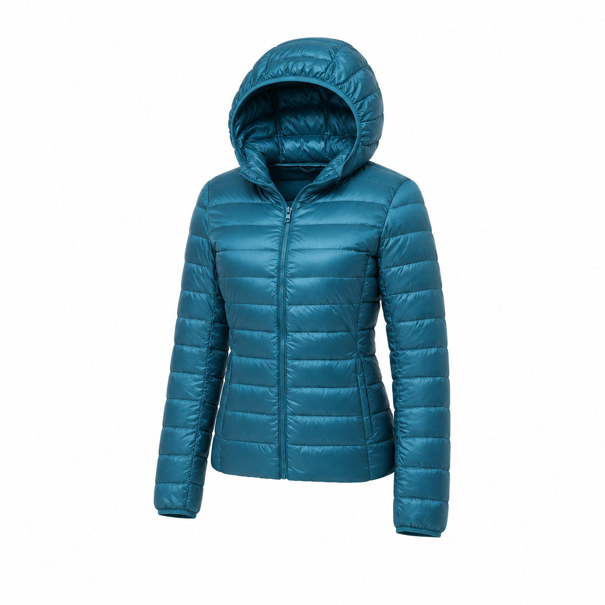Doudoune randonnée femme – vue trois-quarts bleue