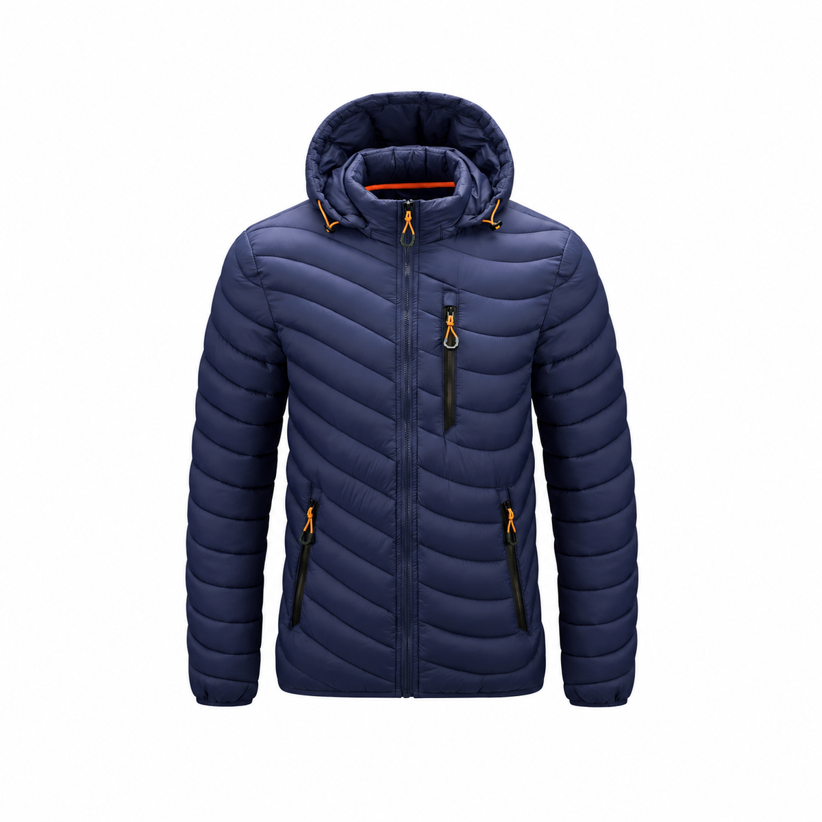 Doudoune respirante homme - vue de face capuche abaissée bleu marine
