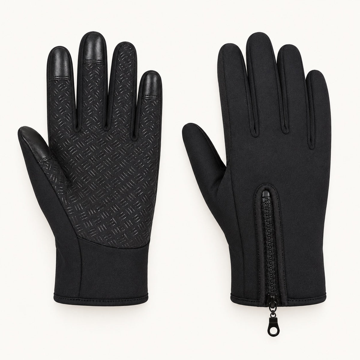 Gant antidérapant randonnée noir — vue à plat dos et paume