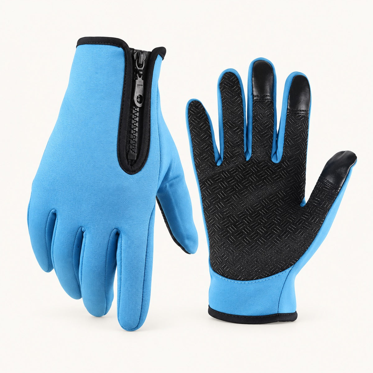 Gant antidérapant randonnée bleu clair — paire complète, dos et paume